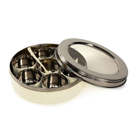 Dudki 7 in 1 Stainless Steel Masala Dabba / Spice Box Caramel Orange