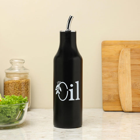 Black Stainless Steel Oil Dispenser 1L | Drip-Free Kitchen Pourer
