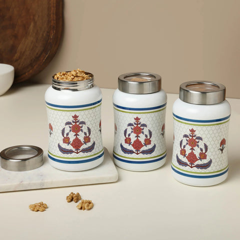 Carnation Flower Tulip Stainless Steel Canister Set of 3