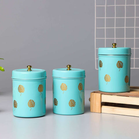 Dudki Stainless Steel Canister Set of 3 | Stainless Steel Storage Box Aqua
