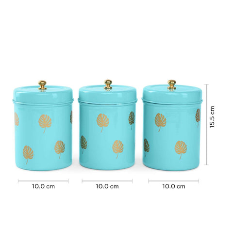 Dudki Stainless Steel Canister Set of 3 | Stainless Steel Storage Box Aqua