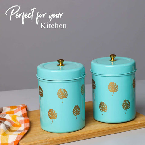 Dudki Stainless Steel Canister Set of 3 | Stainless Steel Storage Box Aqua
