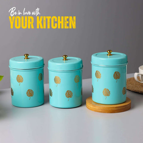 Dudki Stainless Steel Canister Set of 3 | Stainless Steel Storage Box Aqua
