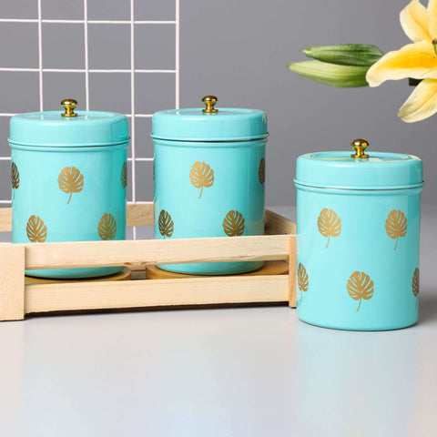 Dudki Stainless Steel Canister Set of 3 | Stainless Steel Storage Box Aqua
