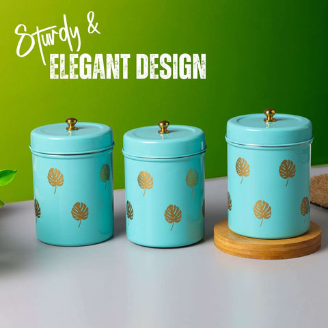 Dudki Stainless Steel Canister Set of 3 | Stainless Steel Storage Box Aqua