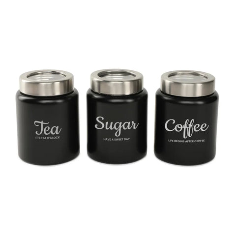 Dudki Iconic Tea Coffee Sugar Canister Set | Stainless Steel Tea Coffee Sugar Box Black