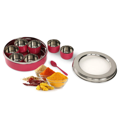 Dudki 7 in 1 Stainless Steel Masala Dabba / Spice Box Caramel Orange