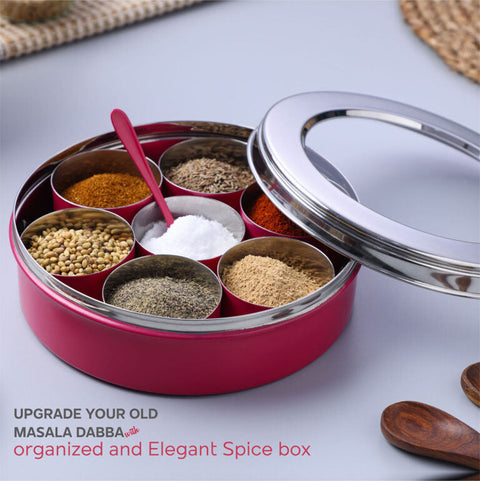 Dudki 7 in 1 Stainless Steel Masala Dabba / Spice Box Caramel Orange