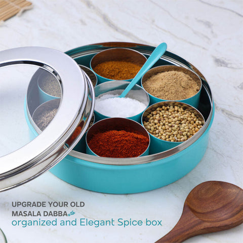 Dudki 7 in 1 Stainless Steel Masala Dabba / Spice Box Caramel Orange
