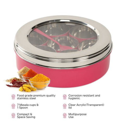Dudki 7 in 1 Stainless Steel Masala Dabba / Spice Box Caramel Orange