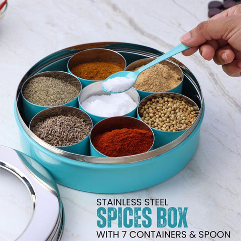 Dudki 7 in 1 Stainless Steel Masala Dabba / Spice Box Caramel Orange