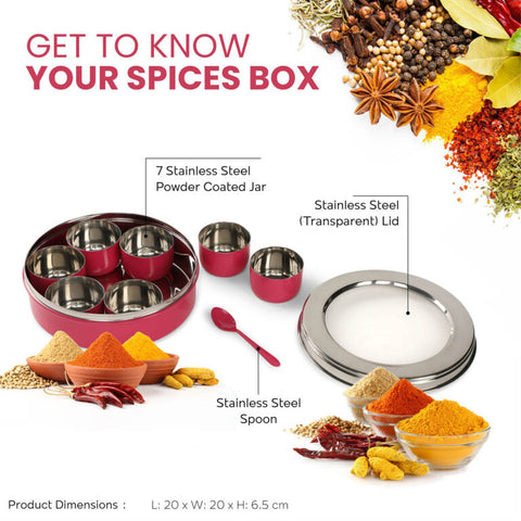 Dudki 7 in 1 Stainless Steel Masala Dabba / Spice Box Caramel Orange