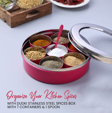 Dudki 7 in 1 Stainless Steel Masala Dabba / Spice Box Caramel Orange