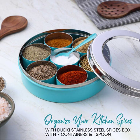 Dudki 7 in 1 Stainless Steel Masala Dabba / Spice Box Caramel Orange