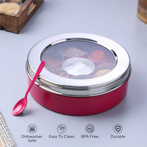 Dudki 7 in 1 Stainless Steel Masala Dabba / Spice Box Caramel Orange