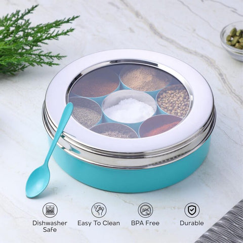 Dudki 7 in 1 Stainless Steel Masala Dabba / Spice Box Caramel Orange