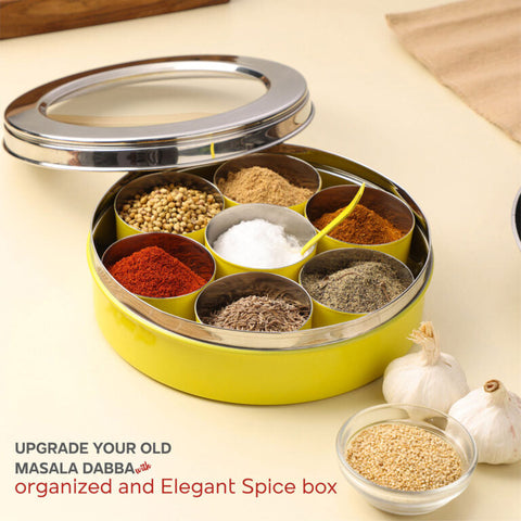 Dudki 7 in 1 Stainless Steel Masala Dabba / Spice Box Caramel Orange