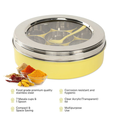 Dudki 7 in 1 Stainless Steel Masala Dabba / Spice Box Caramel Orange