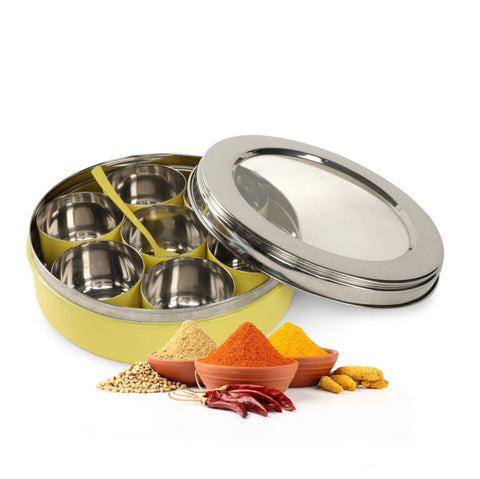 Dudki 7 in 1 Stainless Steel Masala Dabba / Spice Box Caramel Orange