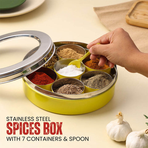 Dudki 7 in 1 Stainless Steel Masala Dabba / Spice Box Caramel Orange