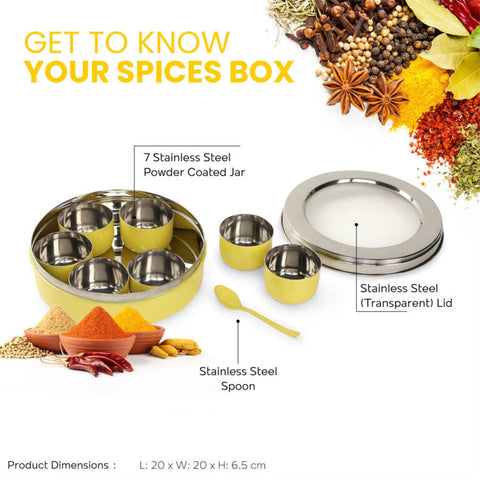 Dudki 7 in 1 Stainless Steel Masala Dabba / Spice Box Caramel Orange