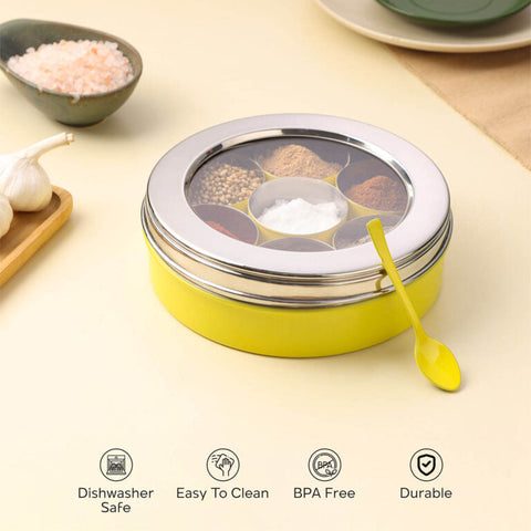 Dudki 7 in 1 Stainless Steel Masala Dabba / Spice Box Caramel Orange