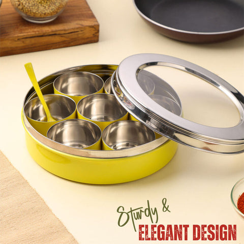 Dudki 7 in 1 Stainless Steel Masala Dabba / Spice Box Caramel Orange