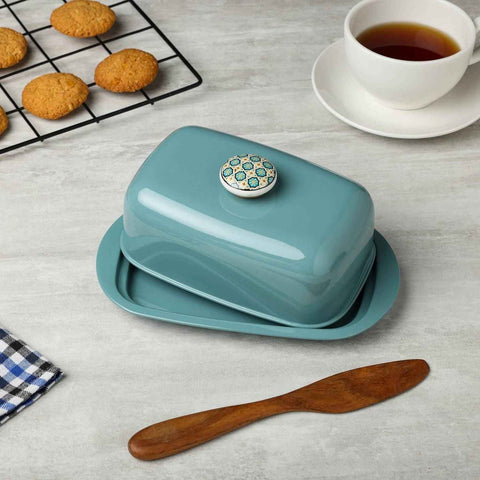 Dudki Stainless Steel Butter Dish Moss Green Color