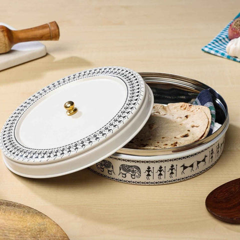 Dudki Stainless Steel Chapati Box/ Roti Box Beige