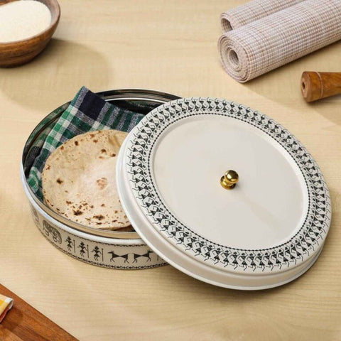 Dudki Stainless Steel Chapati Box/ Roti Box Beige