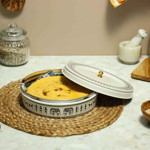 Dudki Stainless Steel Chapati Box/ Roti Box Beige