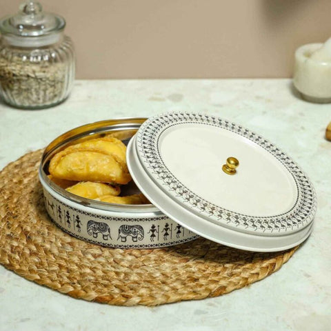 Dudki Stainless Steel Chapati Box/ Roti Box Beige