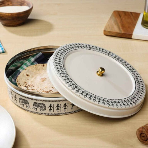 Dudki Stainless Steel Chapati Box/ Roti Box Beige