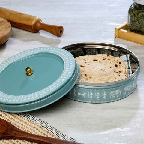 Stainless Steel Chapati Box | Roti Storage Box Moss Green - Dudki