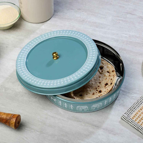Stainless Steel Chapati Box | Roti Storage Box Moss Green - Dudki