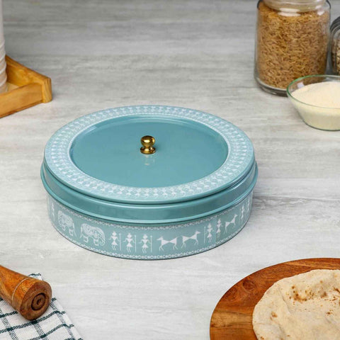 Stainless Steel Chapati Box | Roti Storage Box Moss Green - Dudki