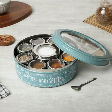 Dudki 9-in-1 Stainless Steel Spice Box Moss Green Color