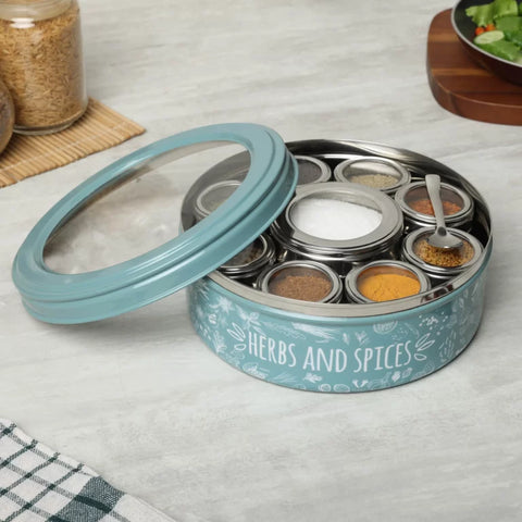 Dudki 9-in-1 Stainless Steel Spice Box Moss Green Color