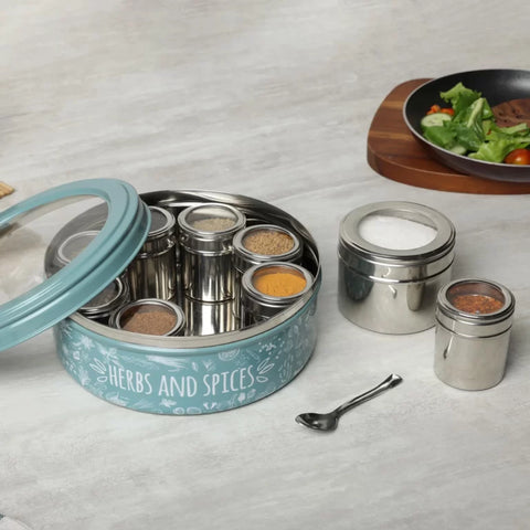 Dudki 9-in-1 Stainless Steel Spice Box Moss Green Color