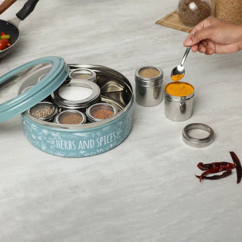 Dudki 9-in-1 Stainless Steel Spice Box Moss Green Color