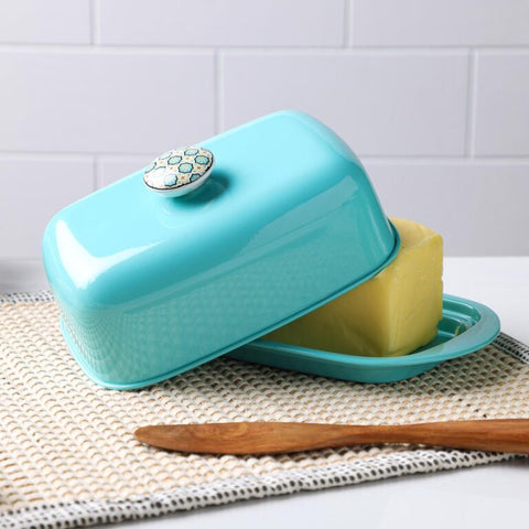 Dudki Stainless Steel Butter Dish Aqua Color
