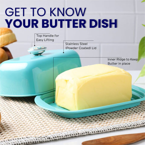 Dudki Stainless Steel Butter Dish Aqua Color