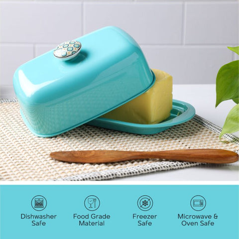 Dudki Stainless Steel Butter Dish Aqua Color