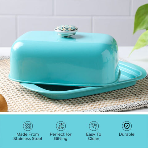 Dudki Stainless Steel Butter Dish Aqua Color