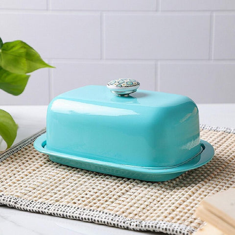 Dudki Stainless Steel Butter Dish Aqua Color