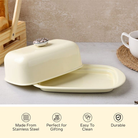 Dudki Stainless Steel Butter Dish Ivory Color