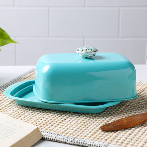 Dudki Stainless Steel Butter Dish Aqua Color