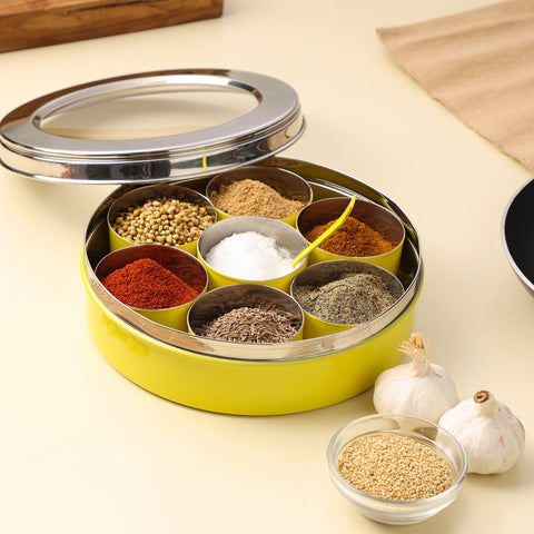 Dudki 7 in 1 Stainless Steel Masala Dabba / Spice Box Caramel Orange