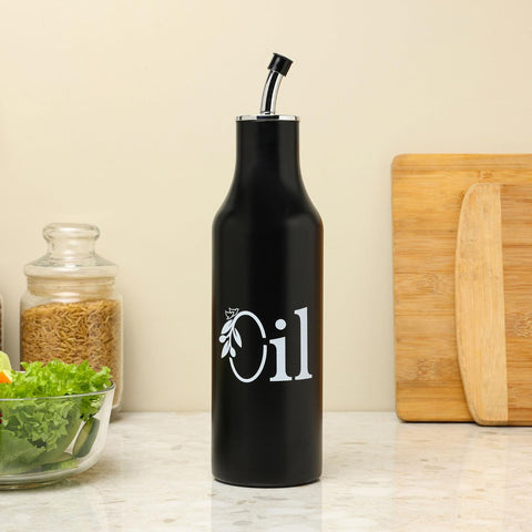 Black Stainless Steel Oil Dispenser 1L | Drip-Free Kitchen Pourer