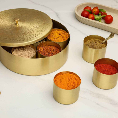 Dudki 7-in-1 Brass Masala Box / Spice Box Mandala